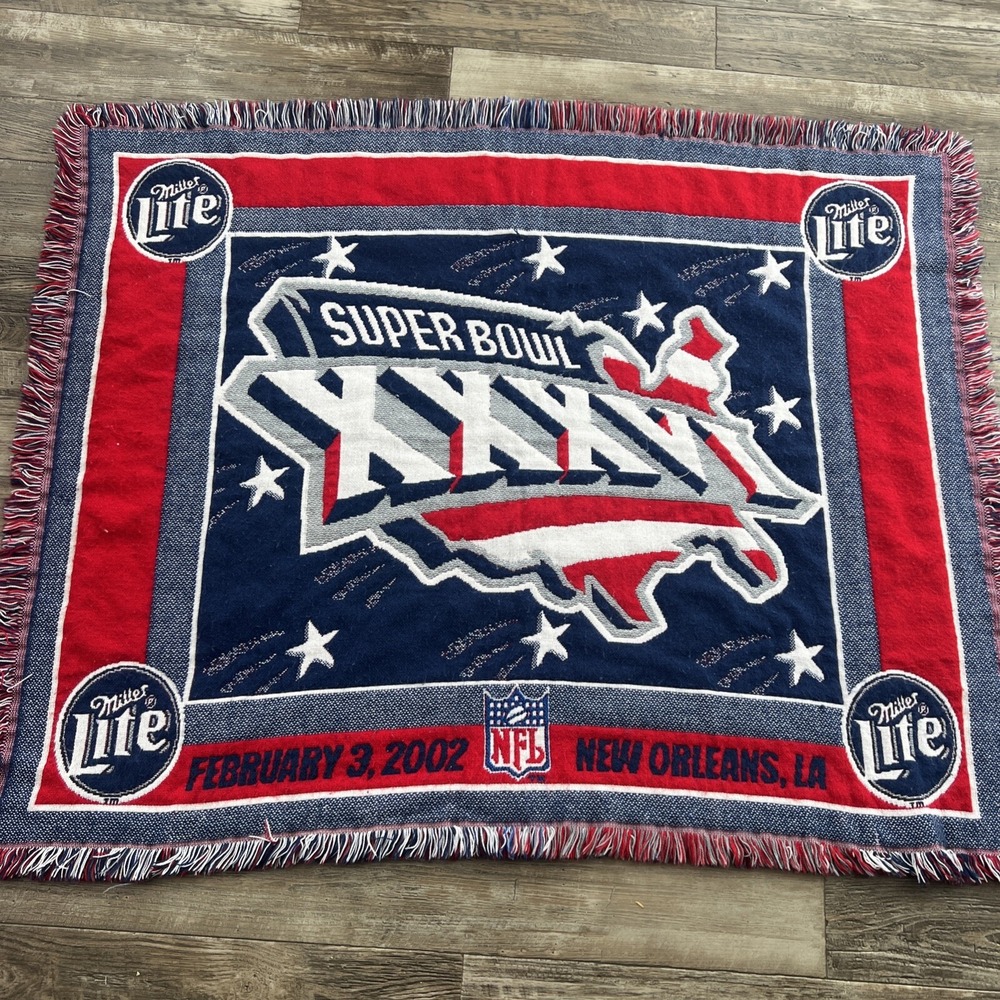 Vintage 2002 NFL Super Bowl XXXVI By Miller Lite Blanket New Orleans, La‎